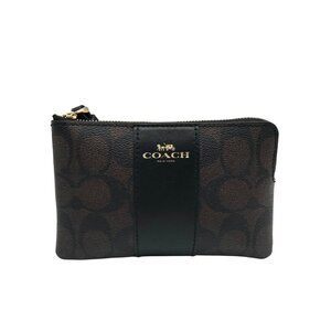 Coach Brown and Black Stripe Signature Coated Canvas Corner Zip Wristlet